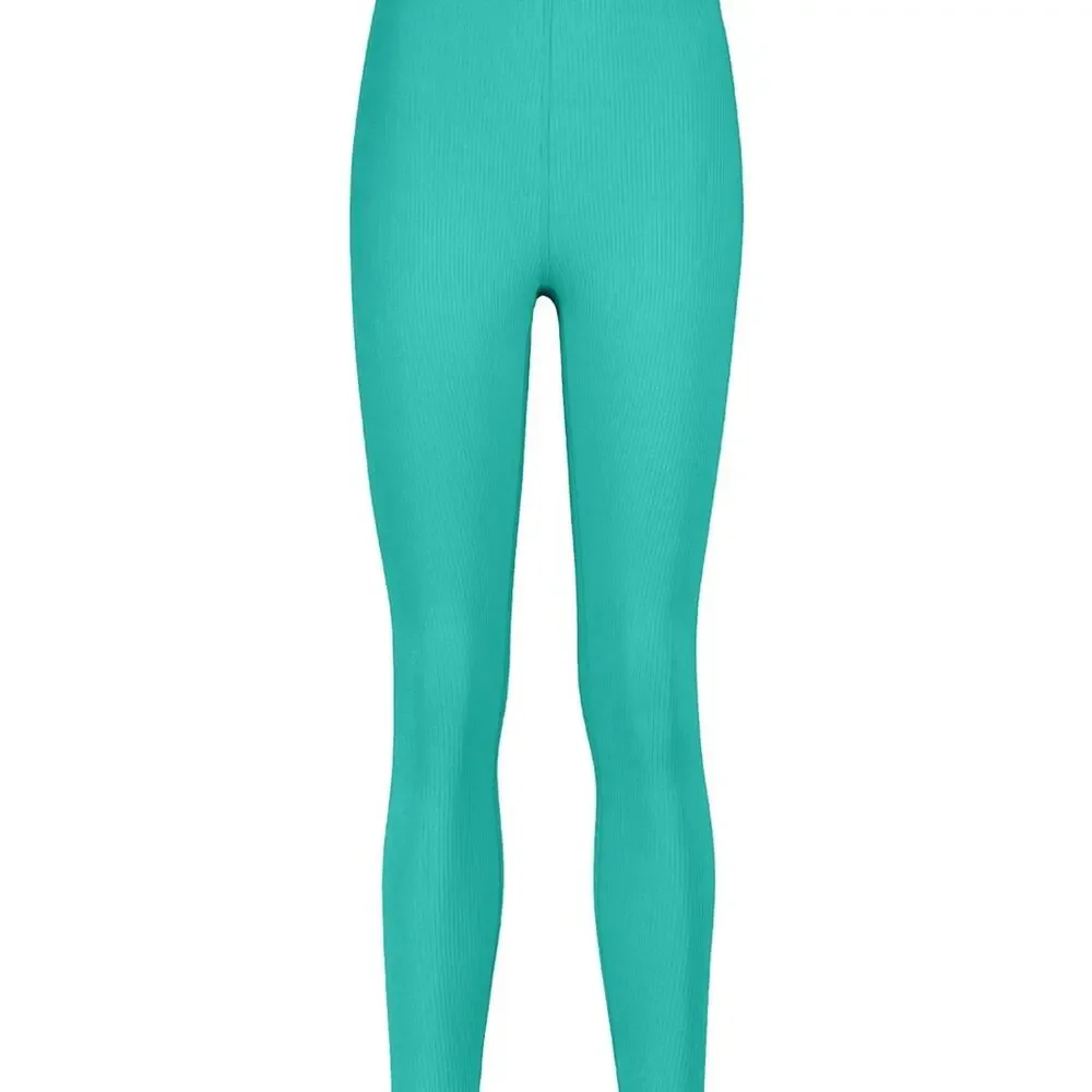 Alo Yoga Teal Blissful High-Waisted Ribbed Leggings Full Length Sz S Athleisure